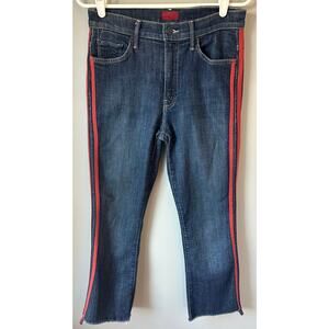 Mother Jeans The Insider Crop Step Fray in Speed Racer in Blue/Red Stripe Size